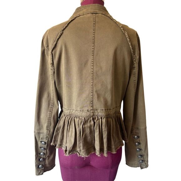 Free People Ruffle Hem Military Jacket Olive Green size S - Picture 5 of 15